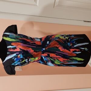 New Colorful Brushstroke Cap Sleeve Dress